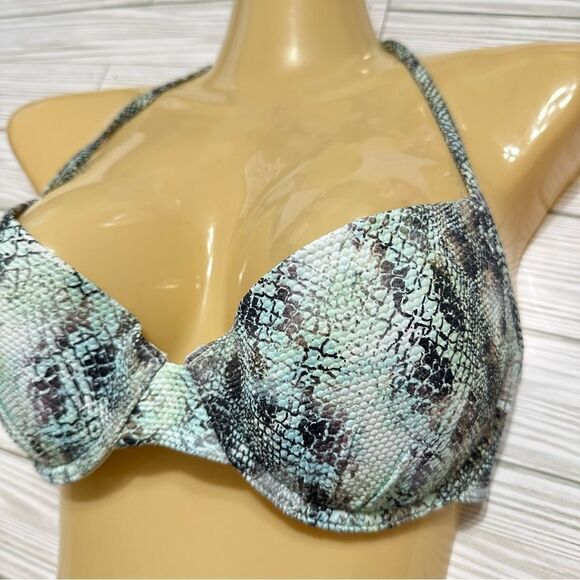 VICTORIA'S SECRET BOOSTER HALTER SWIMSUIT BIKINI‎ TOP NWT MINT SNAKESKIN MERMAID - Picture 3 of 9